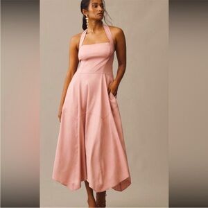 Anthropologie Stretch Linen Halter Midi Dress Size Large